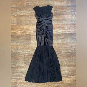 Xscape Silky Black Mermaid Gown with Beaded Neckline Size 4